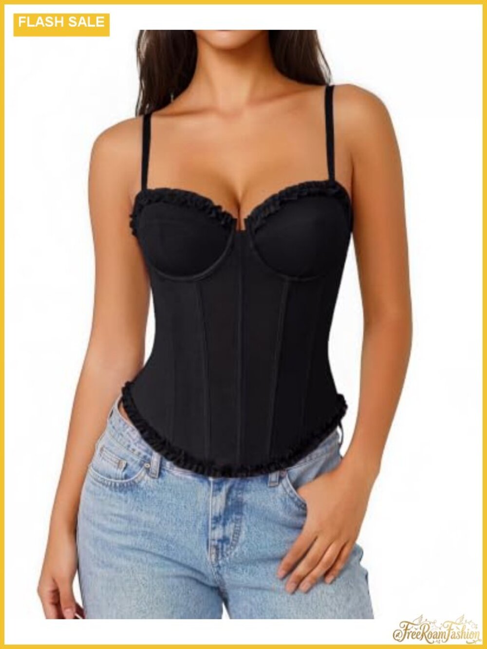 Avidlove Corset Top V-Neck Bustier Underwire Ruffle Going Out Top